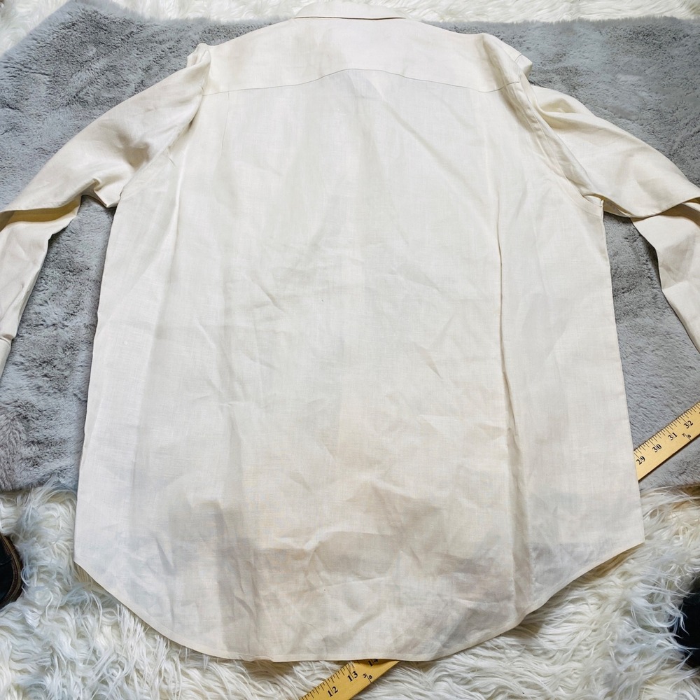 Atlantique Shirt Mens XL Linen Button Up Long Sleeve Pocket Coastal Ivory - Picture 3 of 9